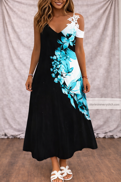 Women’s Gradient Floral Maxi Dress – Sleeveless V-Neck Casual Summer Dress
