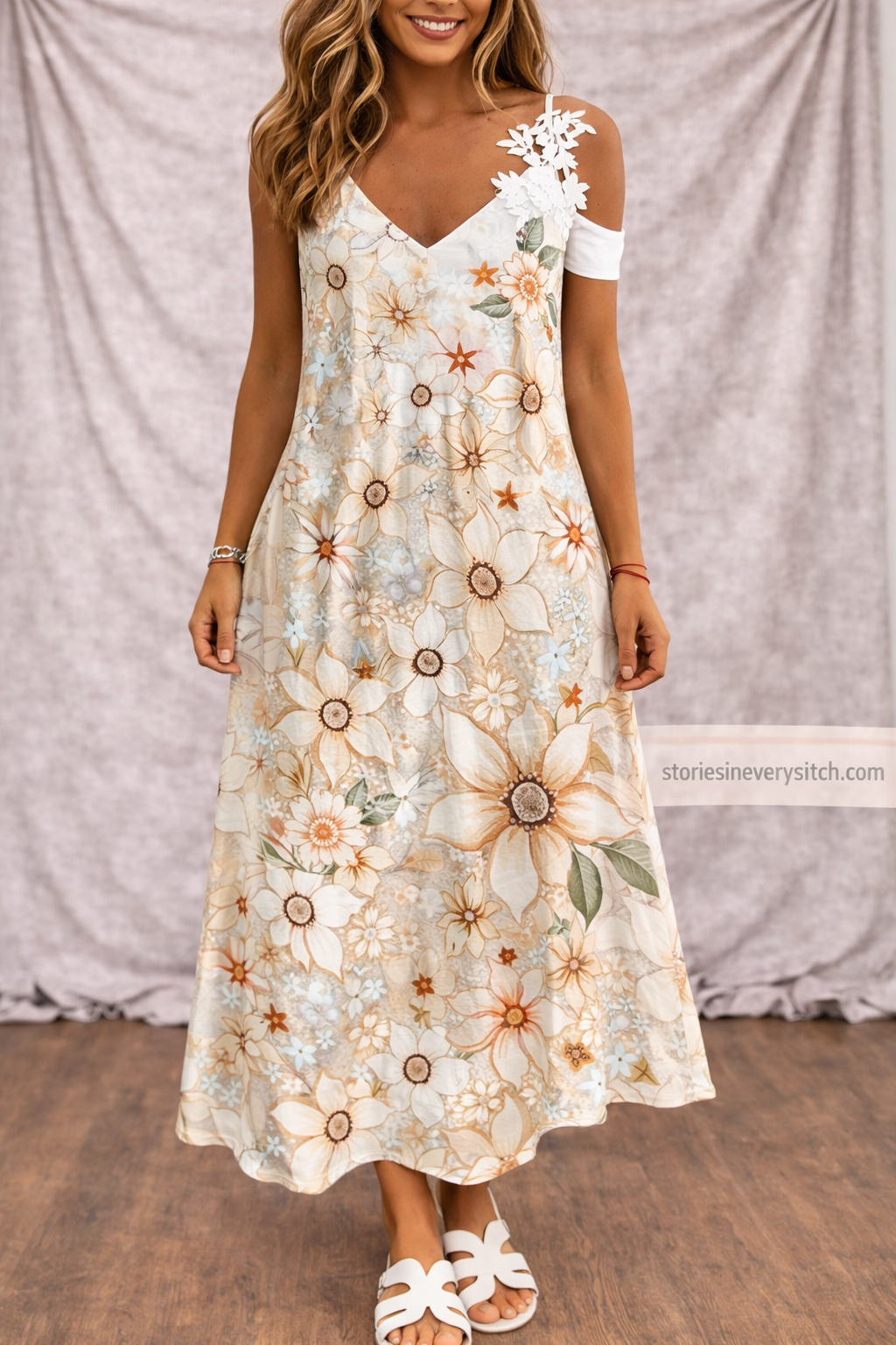 Women’s Gradient Floral Maxi Dress – Sleeveless V-Neck Casual Summer Dress