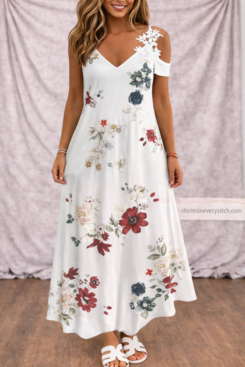 Women’s Gradient Floral Maxi Dress – Sleeveless V-Neck Casual Summer Dress