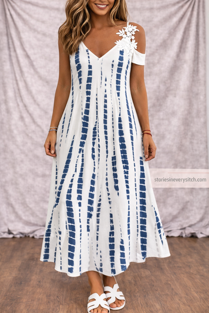 Women’s Gradient Floral Maxi Dress – Sleeveless V-Neck Casual Summer Dress