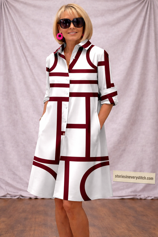 Women’s Printed Shirt Dress – Casual Button Front Short Sleeve Summer Dress