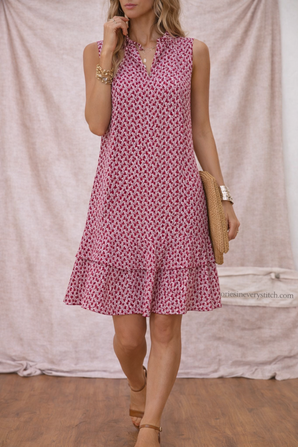Women’s Floral Sleeveless Mini Dress – Casual Ruffle Hem Summer Dress