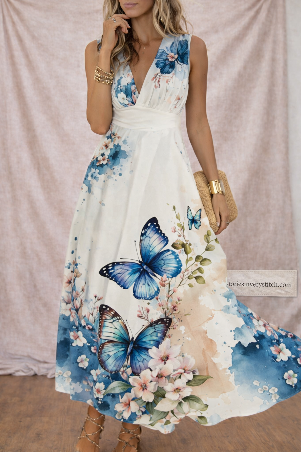 Floral Maxi Dress with V-Neck and Sleeveless Design – Relaxed Flowy Fit