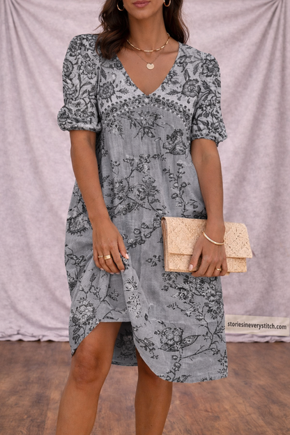 Women’s Floral Wrap Mini Dress – V-Neck Puff Sleeve Summer Dress
