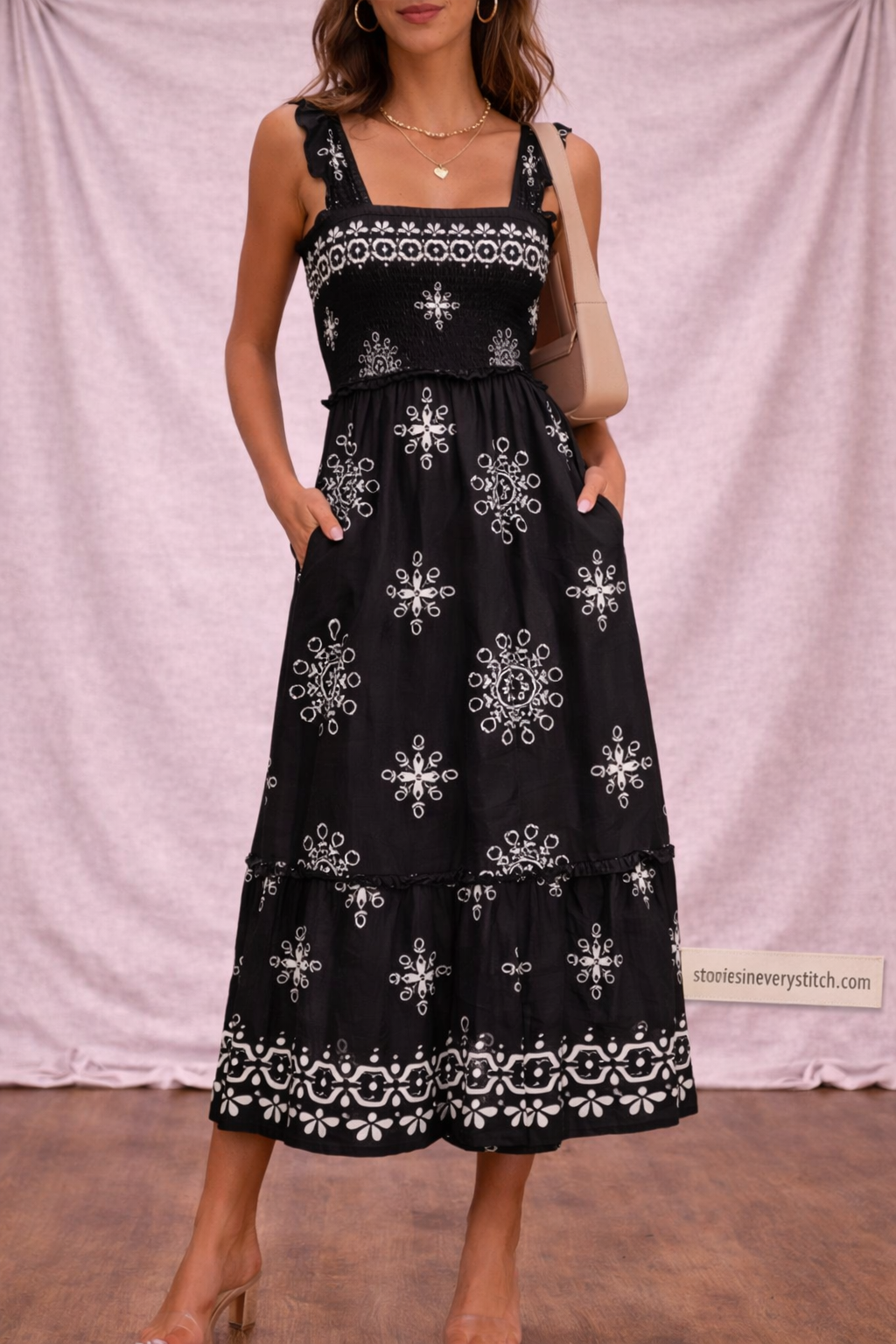 Women’s Tropical Print Midi Dress – Sleeveless Summer Beach Dress