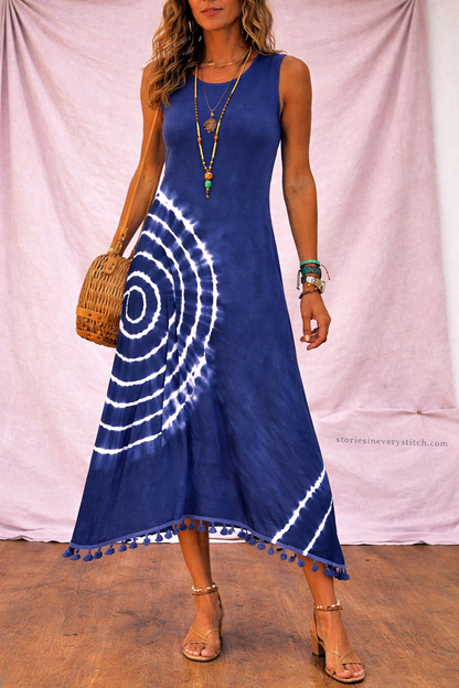 Women’s Tie-Dye Midi Dress – Sleeveless Casual Summer Dress