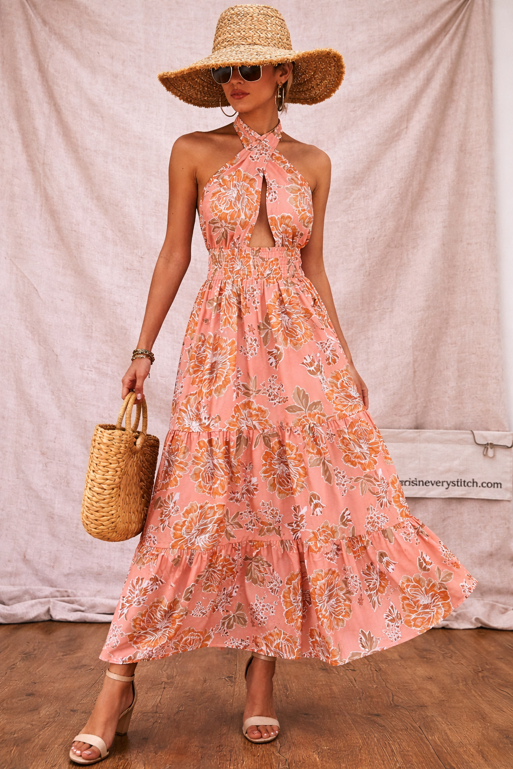 Women’s Floral Halter Maxi Dress – Boho Sleeveless Summer Dress