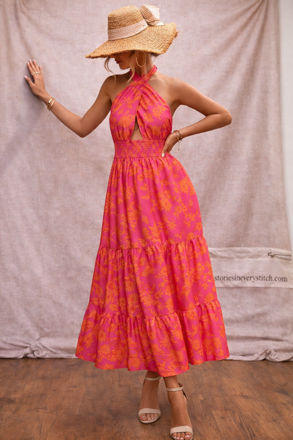 Women’s Floral Halter Maxi Dress – Boho Sleeveless Summer Dress