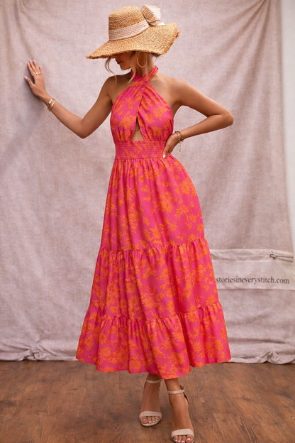 Women’s Floral Halter Maxi Dress – Boho Sleeveless Summer Dress