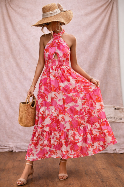 Women’s Floral Halter Maxi Dress – Boho Sleeveless Summer Dress