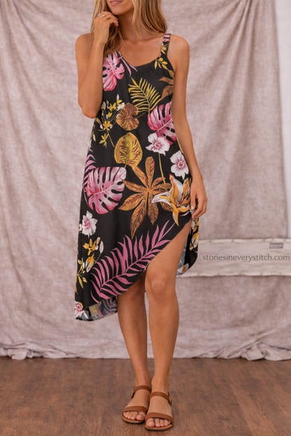 Women’s Floral Slip Dress – Spaghetti Strap Summer Midi Dress