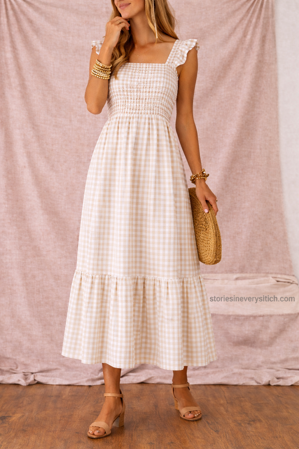 Women’s Gingham Sleeveless Maxi Dress – Casual Summer Tiered Dress