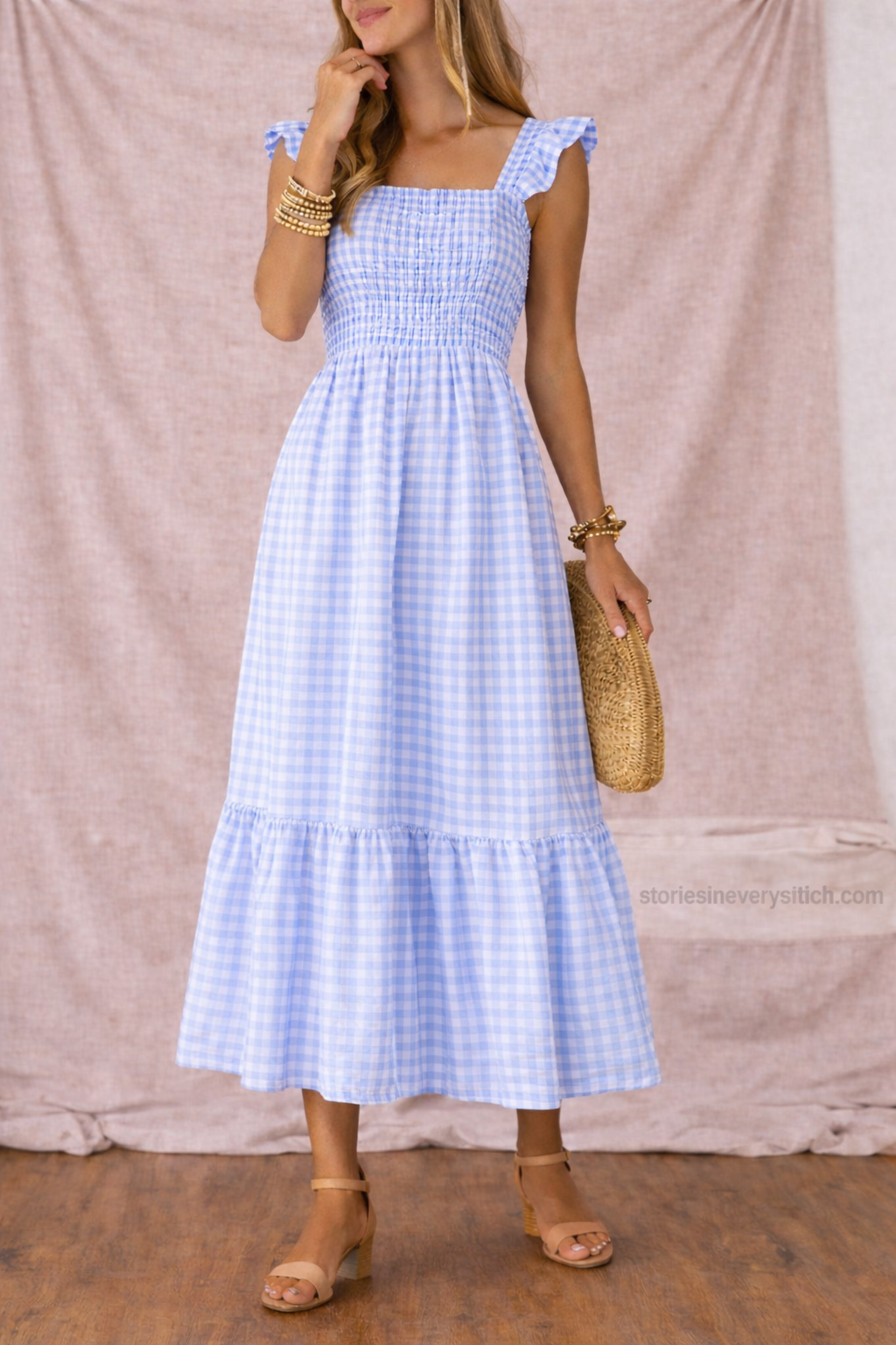 Women’s Gingham Sleeveless Maxi Dress – Casual Summer Tiered Dress