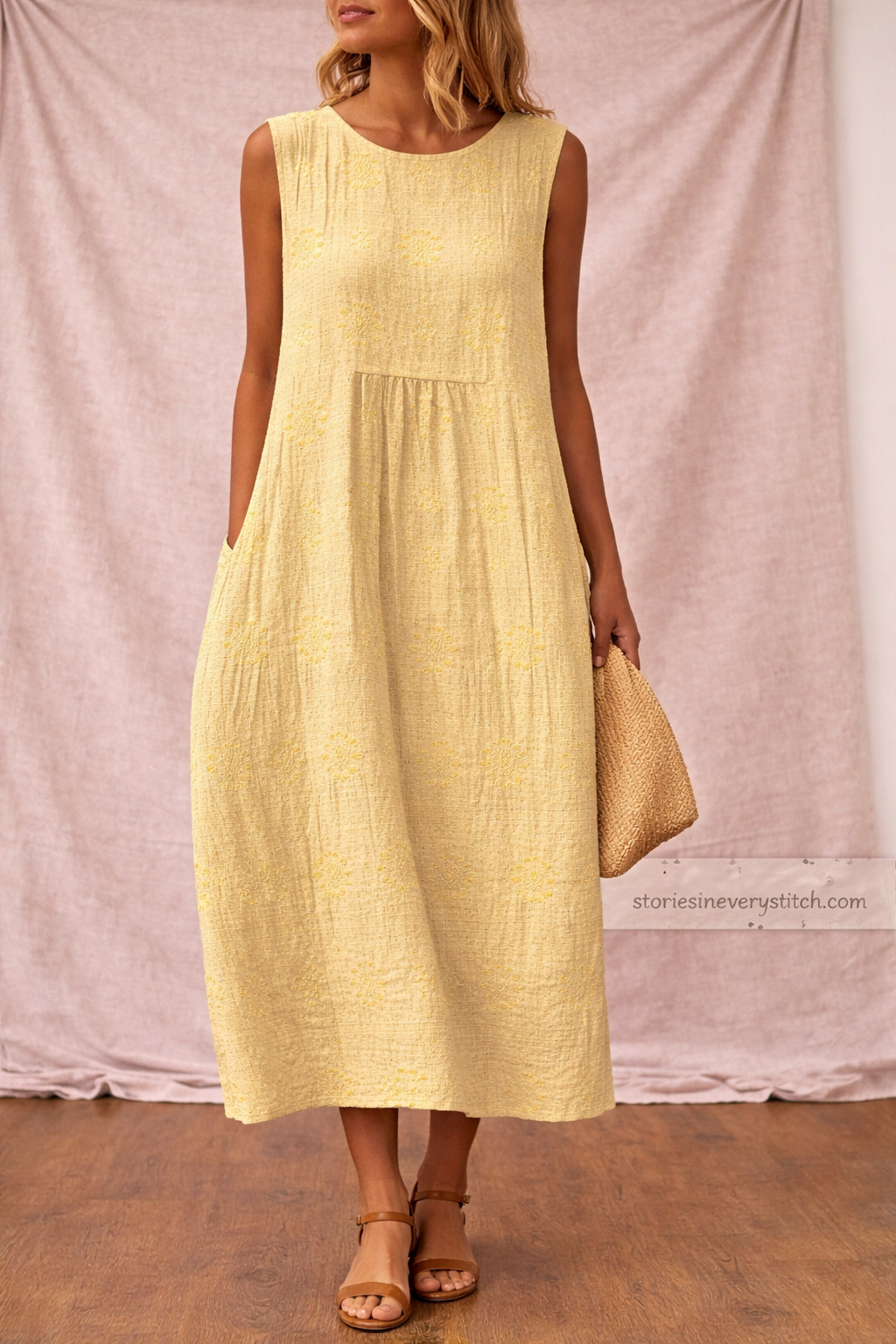 Women’s Sleeveless Printed Midi Dress – Casual Summer A-Line Dress