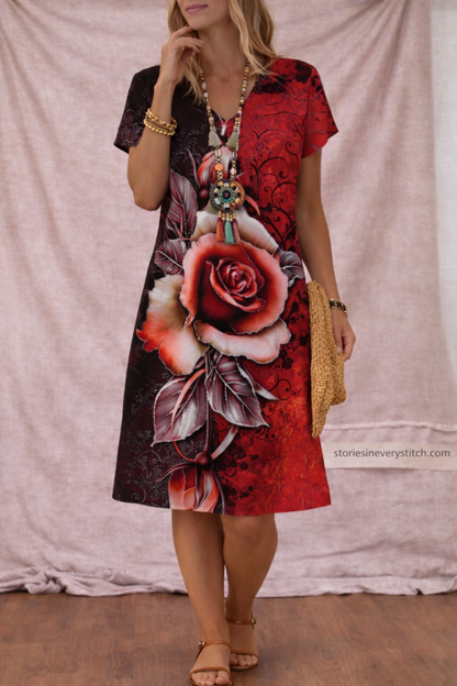 Elegant Floral Midi Dress – Soft A-Line Casual Summer Style
