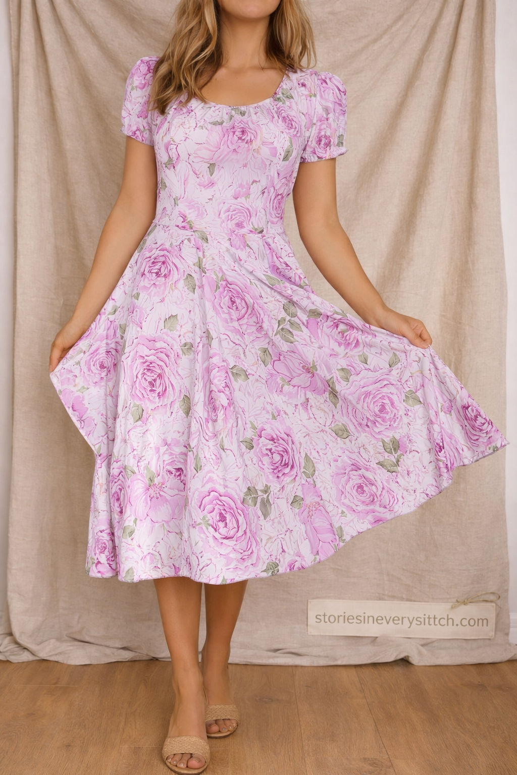 Floral Fit & Flare Midi Dress – Short Sleeve Elegant Summer Style