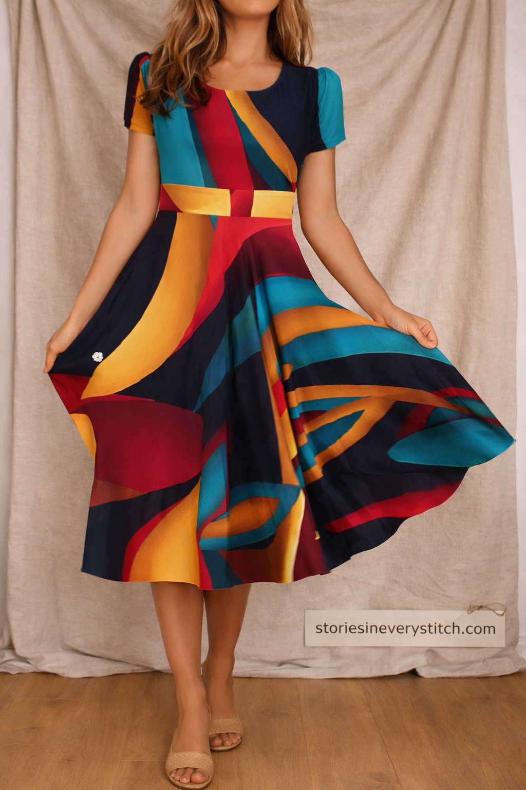 Floral Fit & Flare Midi Dress – Short Sleeve Elegant Summer Style