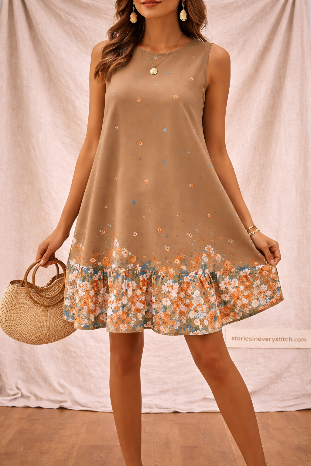 Floral Hem Swing Dress – Sleeveless Ruffle Mini Casual Summer Style