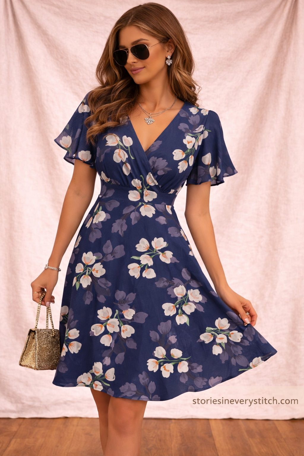 Floral Wrap Mini Dress – Flutter Sleeve V-Neck Summer Style