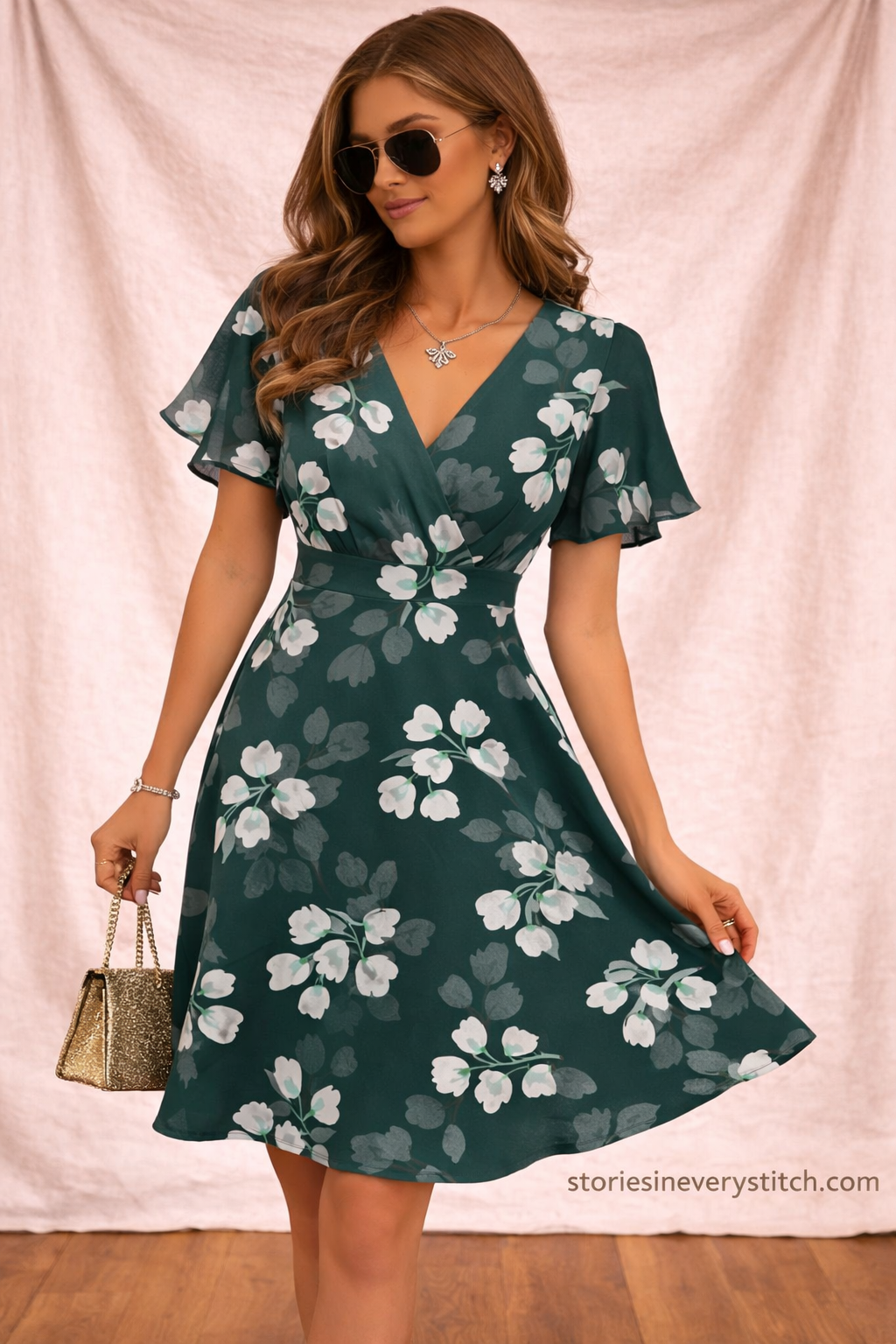 Floral Wrap Mini Dress – Flutter Sleeve V-Neck Summer Style