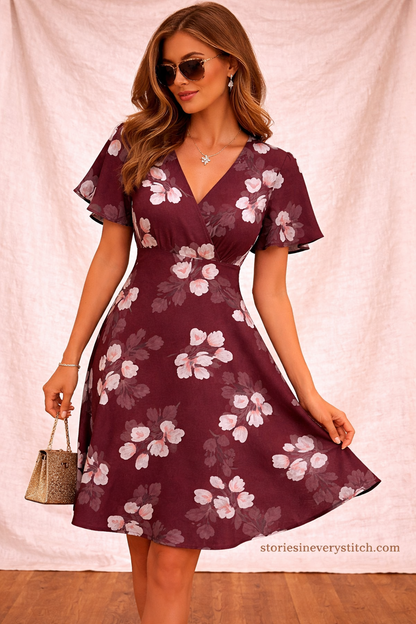 Floral Wrap Mini Dress – Flutter Sleeve V-Neck Summer Style