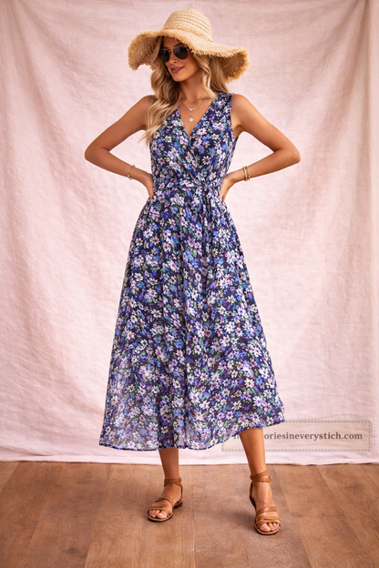 Boho Print Midi Dress – Sleeveless Flowy Casual Summer Style