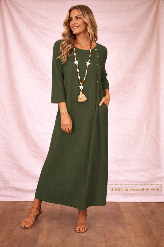 Solid Long Sleeve Maxi Dress – Relaxed Fit Casual Everyday Style