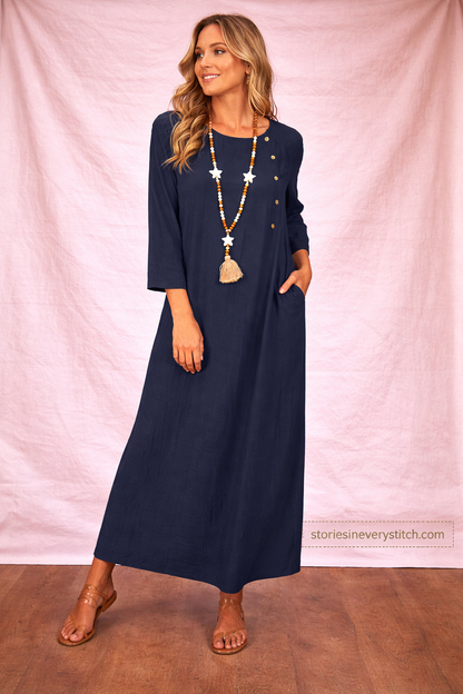 Solid Long Sleeve Maxi Dress – Relaxed Fit Casual Everyday Style