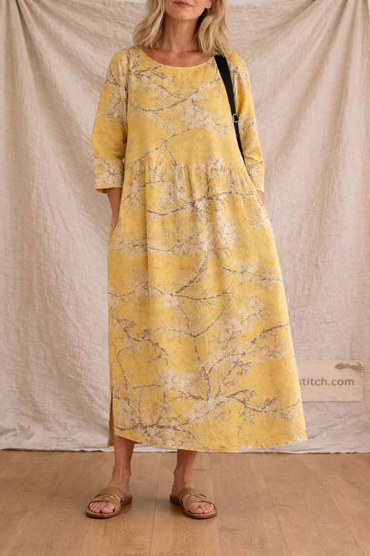 Boho Printed Maxi Dress with 3/4 Sleeves – Relaxed Flowy Fit