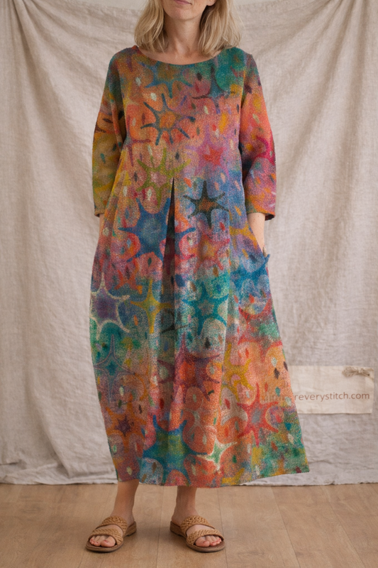 Boho Printed Maxi Dress with 3/4 Sleeves – Relaxed Flowy Fit