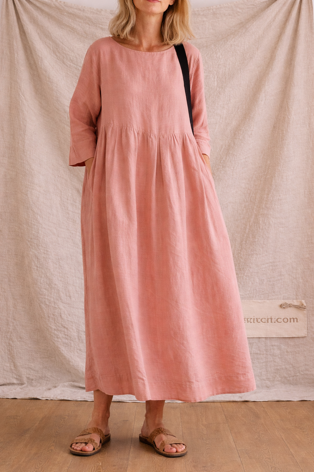 Boho Printed Maxi Dress with 3/4 Sleeves – Relaxed Flowy Fit