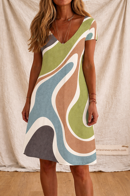 Striped Casual Midi Dress with Short Sleeves – Relaxed Flowy Fit