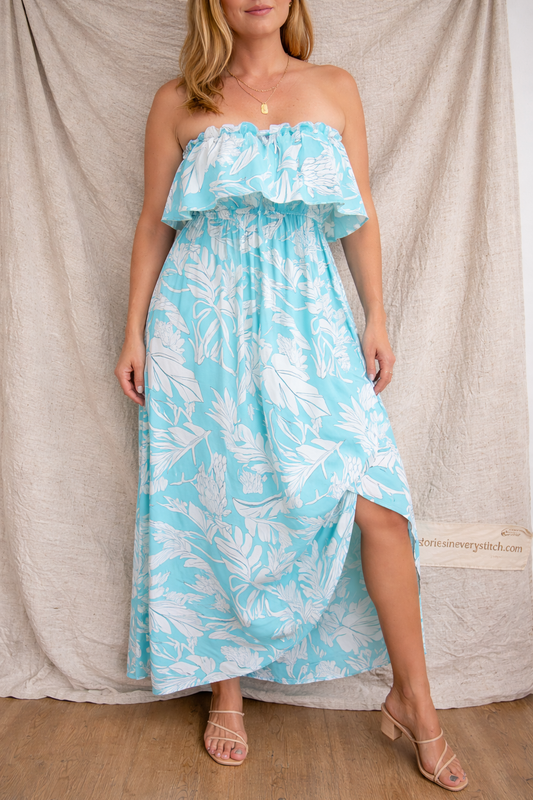 Floral Strapless Maxi Dress with Side Slit – Relaxed Flowy Fit