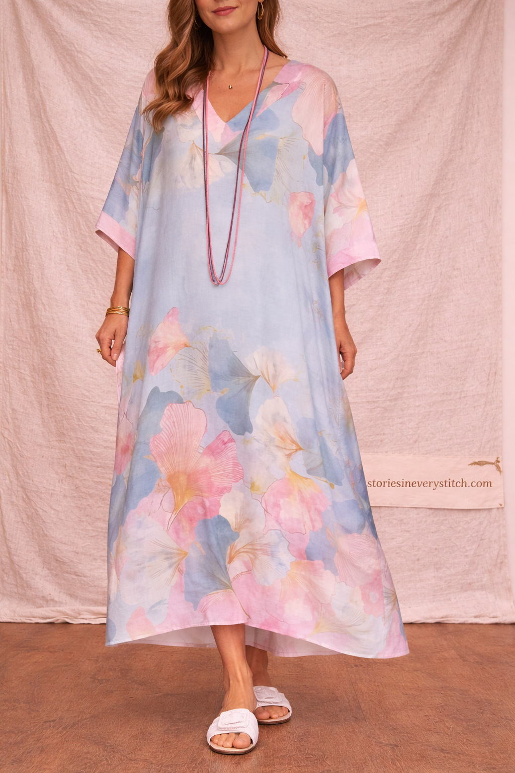 Boho Floral Maxi Dress with Short Sleeves and Loose Fit – Relaxed Flowy Fit