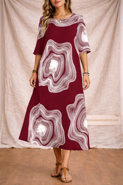 Abstract Print Maxi Dress with Short Sleeves – Relaxed Flowy Fit