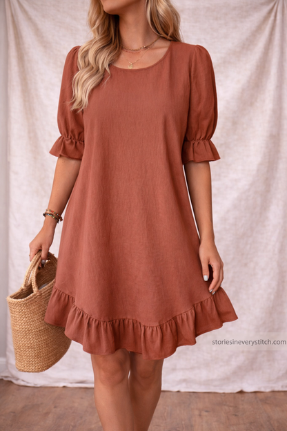 Elegant Ruffle Hem Casual Summer Dress – Lightweight Flowy Tunic Dress for Women