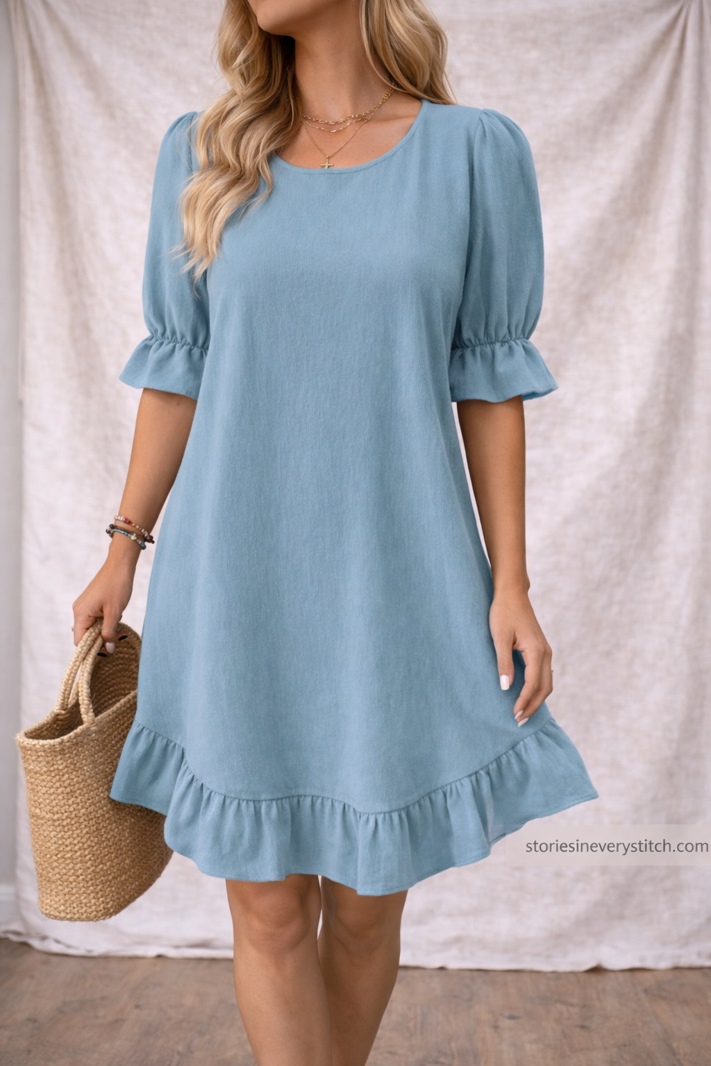 Elegant Ruffle Hem Casual Summer Dress – Lightweight Flowy Tunic Dress for Women