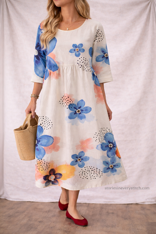Women’s Colorful Printed Loose Maxi Dress – Boho Casual Long Sleeve Summer Dress