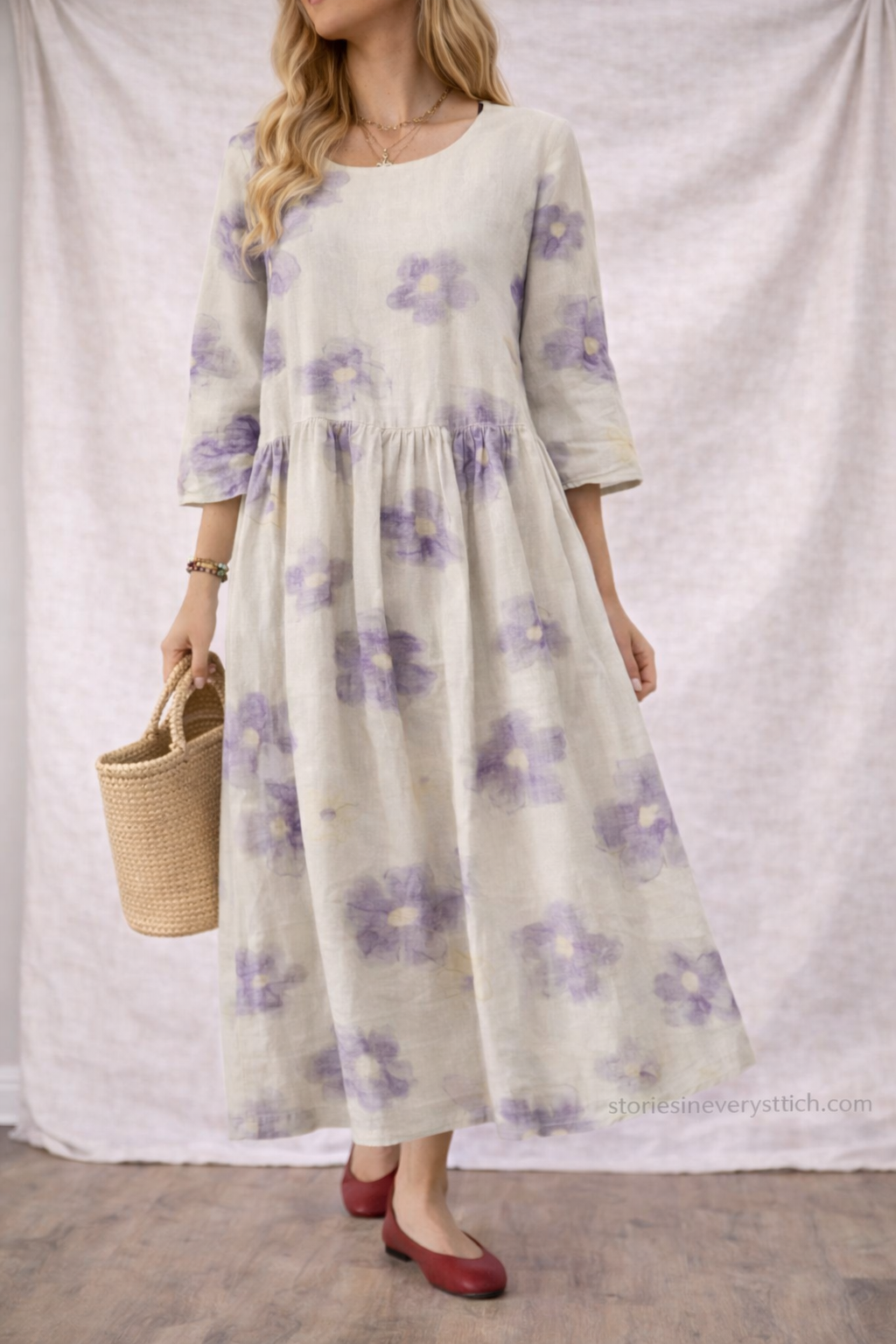 Women’s Colorful Printed Loose Maxi Dress – Boho Casual Long Sleeve Summer Dress