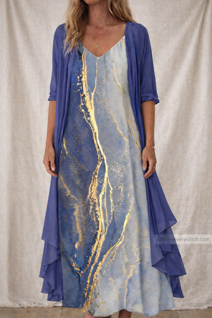 Women’s Floral Maxi Dress with Sheer Cardigan – Elegant Layered Summer Boho Dress