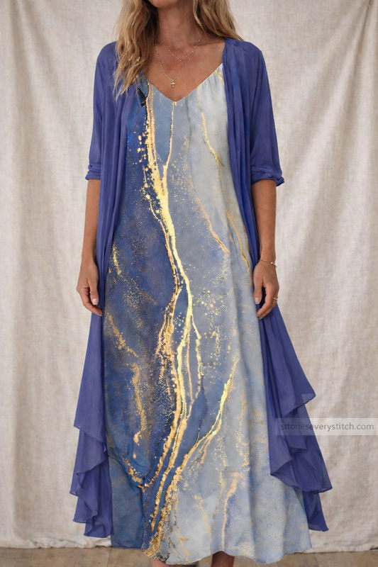 Women’s Floral Maxi Dress with Sheer Cardigan – Elegant Layered Summer Boho Dress