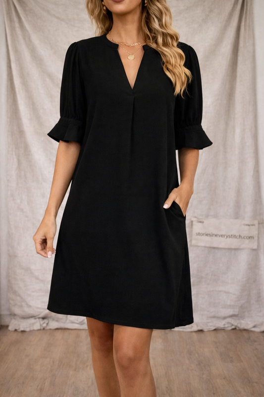 Women’s Casual V-Neck Shift Dress – Short Sleeve Loose Summer Dress with Pockets
