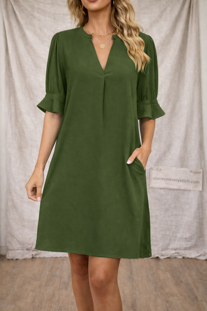 Women’s Casual V-Neck Shift Dress – Short Sleeve Loose Summer Dress with Pockets