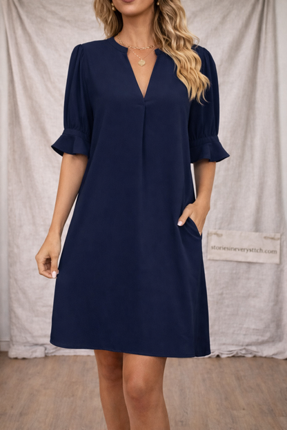 Women’s Casual V-Neck Shift Dress – Short Sleeve Loose Summer Dress with Pockets