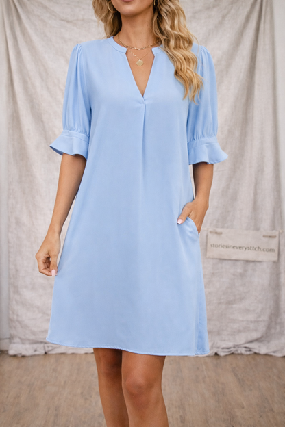 Women’s Casual V-Neck Shift Dress – Short Sleeve Loose Summer Dress with Pockets