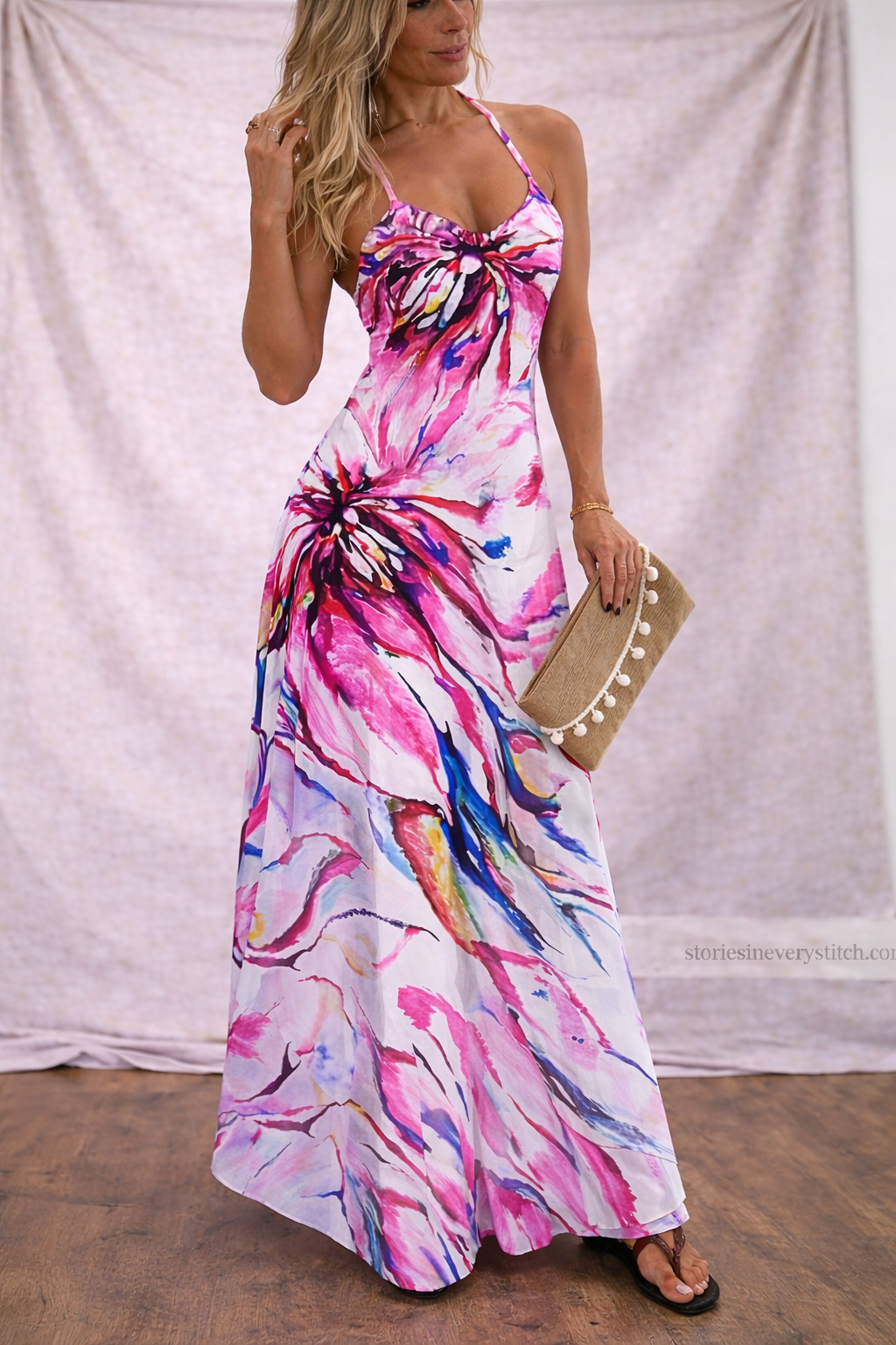 Women’s Boho Printed Maxi Dress – Spaghetti Strap Sleeveless Summer Beach Dress