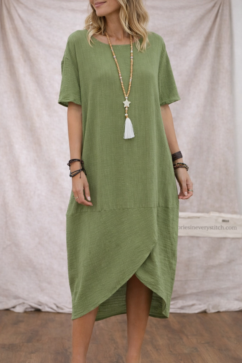Women’s Loose Asymmetrical Midi Dress – Casual Short Sleeve Relaxed Summer Dress