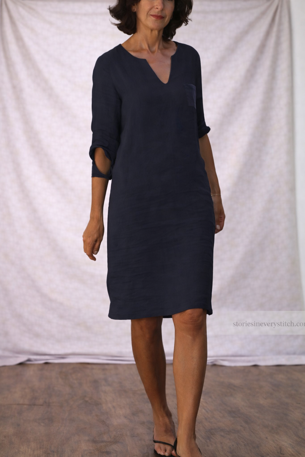 Women’s Casual V-Neck Linen Dress – Relaxed Fit Short Sleeve Summer Shift Dress