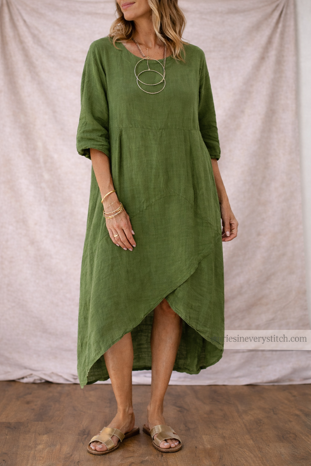 Women’s Loose Asymmetrical Midi Dress – Casual Short Sleeve Relaxed Summer Dress