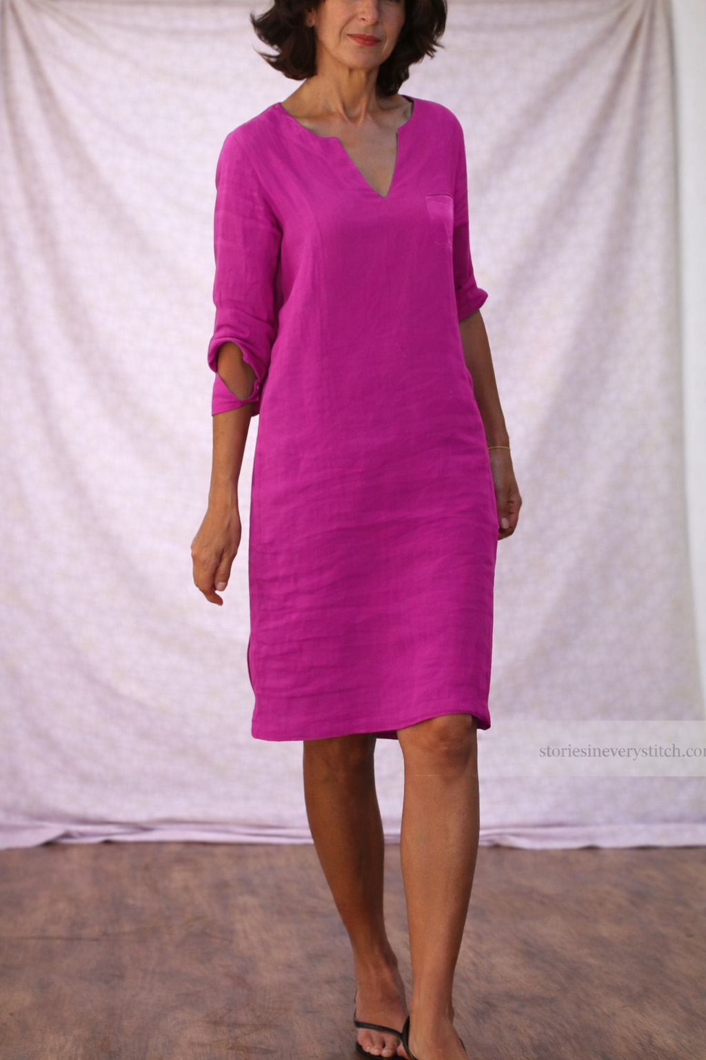 Women’s Casual V-Neck Linen Dress – Relaxed Fit Short Sleeve Summer Shift Dress